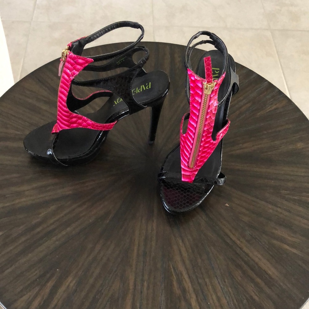 Pink and black high heel stilettos